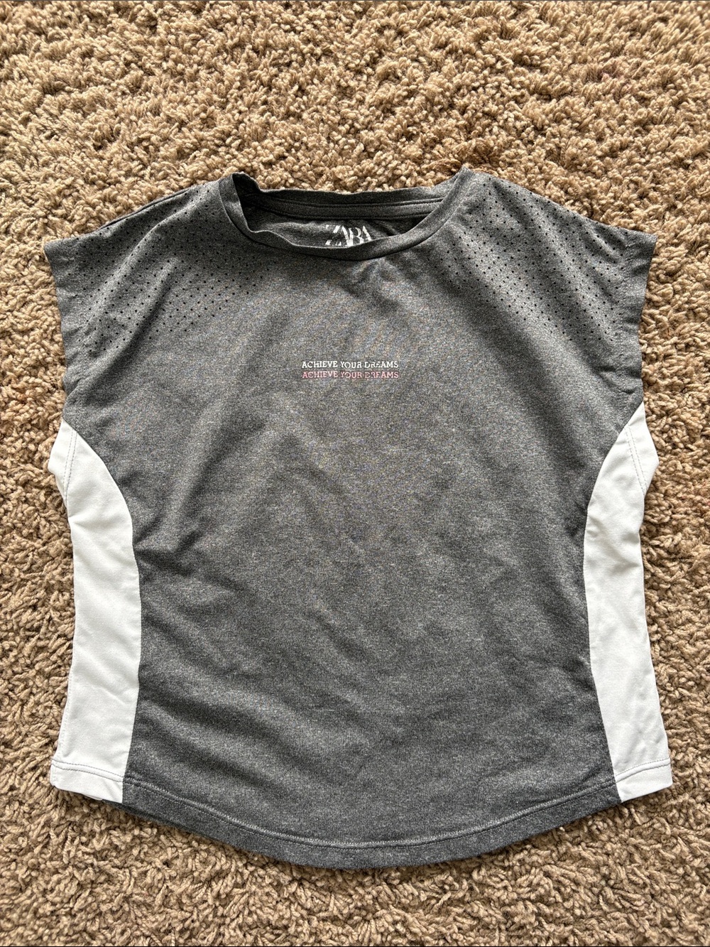 Zara Grey and White Short Sleeve Perforated Tee
